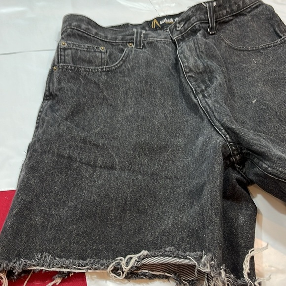 Outback rider BLACK frayed JEAN SHORTS RED stitch pockets Y2K men 30 STREET WEAR - Picture 4 of 12